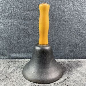 Vintage Cast Iron Hand Bell Wood Handle 7" Tall 4.75" School Teacher Cottagecore